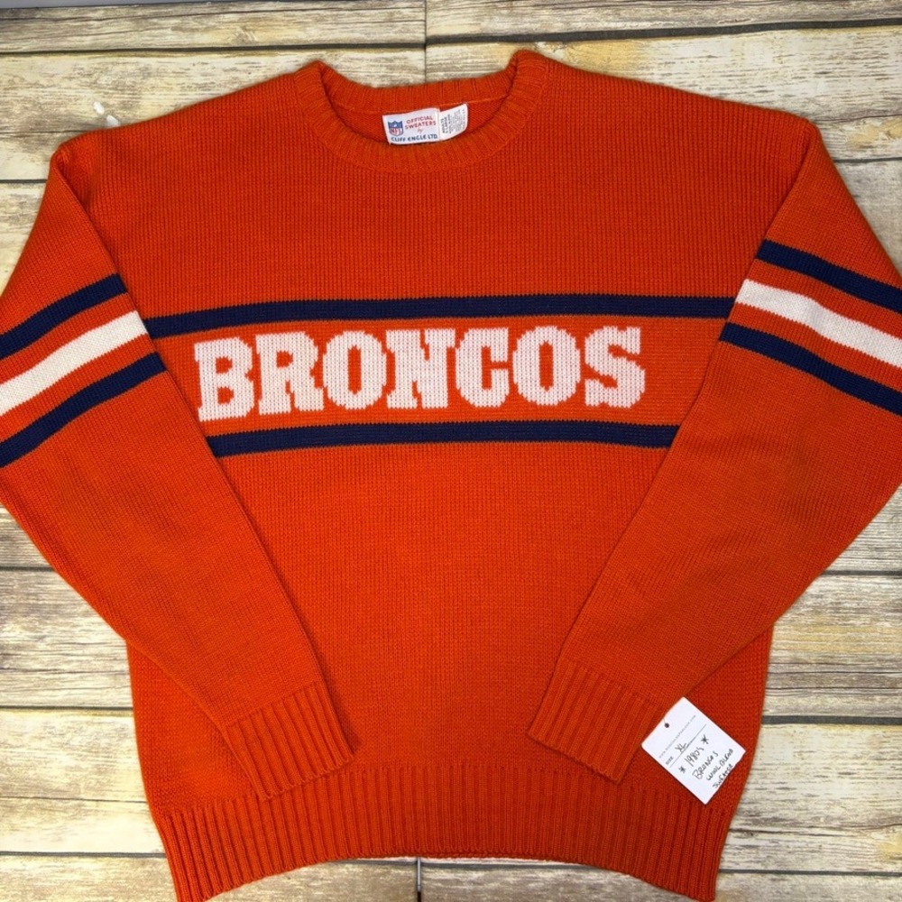 VTG 80s Cliff Engle Denver Broncos‎ Football Wool Blend Sweater Unisex Sz XL